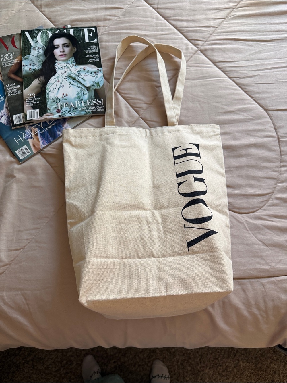 Vogue New Natural Canvas Tote with Black Logo, Perfect! 🤩